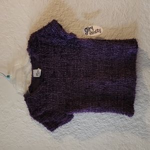 Girl Identity Short Sleeve Metallic Fuzzy Sweater in Purple